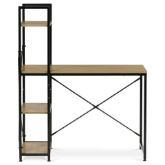 Stůl pracovní s regálem, MDF, dekor dub, černý kov GD-512 OAK