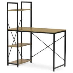 Stůl pracovní s regálem, MDF, dekor dub, černý kov GD-512 OAK