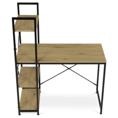 Stůl pracovní s regálem, MDF, dekor dub, černý kov GD-512 OAK