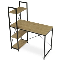 Stůl pracovní s regálem, MDF, dekor dub, černý kov GD-512 OAK