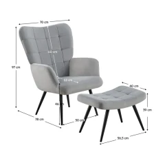 Křeslo s podnoží, šedá Velvet látka/černá, HABEN
