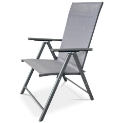 Židle zahradní, nastavitelný sklon, šedý textilen, šedá kovová konstrukce AZC-S1116 GREY