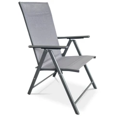 Židle zahradní, nastavitelný sklon, šedý textilen, šedá kovová konstrukce AZC-S1116 GREY