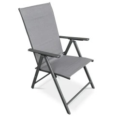 Židle zahradní, nastavitelný sklon, šedý textilen, šedá kovová konstrukce AZC-S1116 GREY