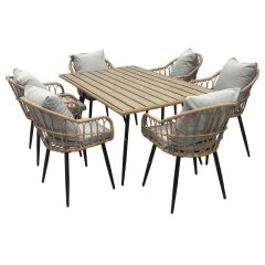 Stůl zahradní 160x95x74, kov s umělým ratanem, deska polywood AZ-F1407 NAT