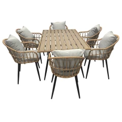 Stůl zahradní 160x95x74, kov s umělým ratanem, deska polywood AZ-F1407 NAT