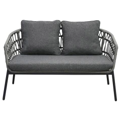 Zahradní set 1+1+2, stůl 90x48, židle a dvojsedačka, Antracitový umělý ratan, kov antracit, tmavě šedá látka. AZ-L1880 GREY