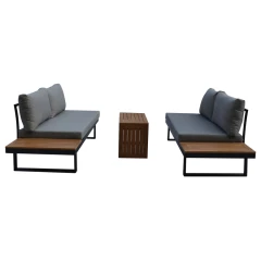 Zahradní set šedý textilen, hliník, šedá barva, polywood světle hnědá barva AZS-G1924 GREY