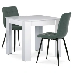 Jídelní set 1+2, stůl 80x80 cm, bílá MDF, židle zelená látka, černý lak B080WTCT281GRN