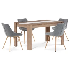 Jídelní set 1+4, stůl 138x80cm, MDF dub sonoma, židle šedá látka, dekor dub B140SONCT394GREY