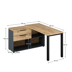 Rohový PC stůl, grafit/dub artisan, KLAUDIUS TYP 8