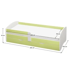 Postel s roštem a úložným prostorem 90x200, bílá/zelená, COCOLINO