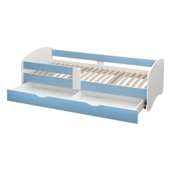 Postel s roštem a úložným prostorem 90x200, bílá/modrá, COCOLINO