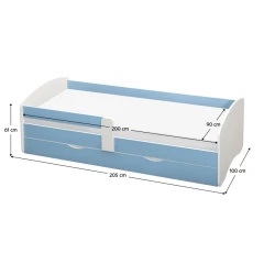 Postel s roštem a úložným prostorem 90x200, bílá/modrá, COCOLINO