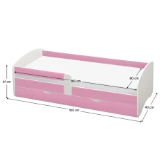 Postel s roštem a úložným prostorem 80x160, bílá/růžová, COCOLINO