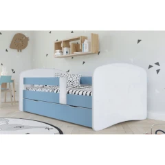 Postel s roštem a úložným prostorem 80x160, bílá/modrá, COCOLINO
