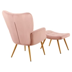 Křeslo s podnoží, růžová Velvet látka/dub, HABEN