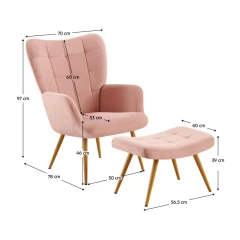 Křeslo s podnoží, růžová Velvet látka/dub, HABEN
