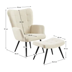 Křeslo s podnoží, bílá Velvet látka/černá, HABEN