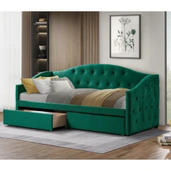Postel s úložným prostorem, 90x200, zelená Velvet látka, ZASKA