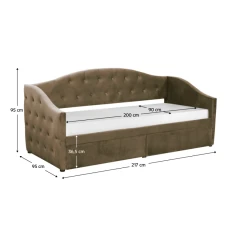 Postel s úložným prostorem, 90x200, hnědá Velvet látka, ZASKA