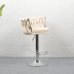 Designová barová židle, béžová Velvet látka/chrom, BRIN