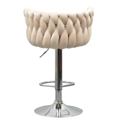 Designová barová židle, béžová Velvet látka/chrom, BRIN