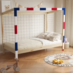 Montessori postel, přírodní/bílá/modrá/červená, 90x200, FUTAL