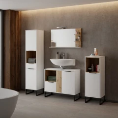 Zrcadlo s LED osvětlením, bílá/dub artisan, CUBO CUB04