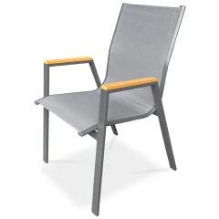 Židle zahradní šedý textilen, šedá kovová konstrukce, područky polywood v dekoru dubu AZC-S1050 GREY
