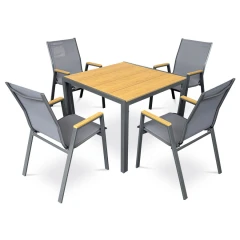 Židle zahradní šedý textilen, šedá kovová konstrukce, područky polywood v dekoru dubu AZC-S1050 GREY