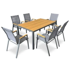 Židle zahradní šedý textilen, šedá kovová konstrukce, područky polywood v dekoru dubu AZC-S1050 GREY