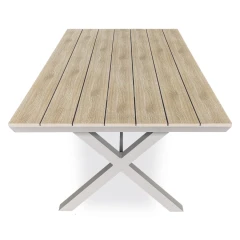 Stůl zahradní 180x100x75, deska polywood v dekoru světlého dubu, hliníková konstrukce, béžová barva AZT-S1510 OAK
