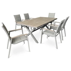 Stůl zahradní 180x100x75, deska polywood v dekoru světlého dubu, hliníková konstrukce, béžová barva AZT-S1510 OAK