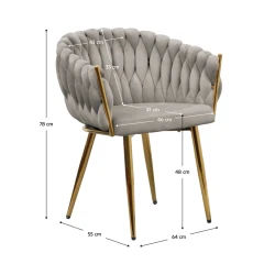 Jídelní křeslo, šedohnědá Taupe Velvet látka/gold chrom zlatý, DEILA