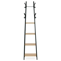 Věšák se 4 policemi, dekor divoký dub, MDF, černý lak GD-170 OAK