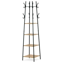 Věšák se 4 policemi, dekor divoký dub, MDF, černý lak GD-170 OAK