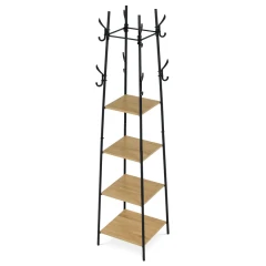 Věšák se 4 policemi, dekor divoký dub, MDF, černý lak GD-170 OAK