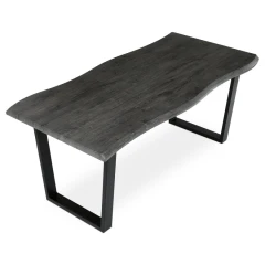 Stůl jídelní, 180x90x75 cm, MDF deska, dekor šedý dub, kovová nohy ve tvaru U, černý matný lak HT-F4218 GREY