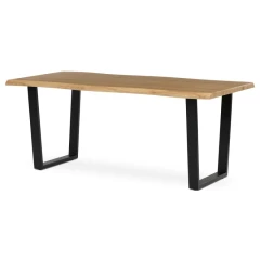 Stůl jídelní, 180x90x75 cm, MDF deska, dekor divoký dub, kovová nohy ve tvaru U, černý matný lak HT-F4218 OAK
