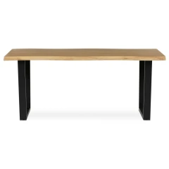 Stůl jídelní, 180x90x75 cm, MDF deska, dekor divoký dub, kovová nohy ve tvaru U, černý matný lak HT-F4218 OAK