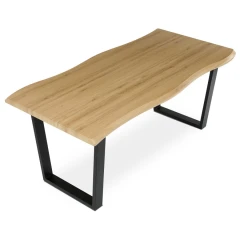 Stůl jídelní, 180x90x75 cm, MDF deska, dekor divoký dub, kovová nohy ve tvaru U, černý matný lak HT-F4218 OAK
