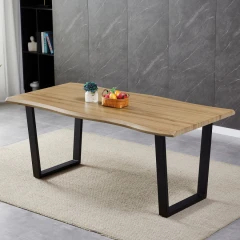 Stůl jídelní, 180x90x75 cm, MDF deska, dekor divoký dub, kovová nohy ve tvaru U, černý matný lak HT-F4218 OAK