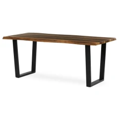 Stůl jídelní, 180x90x75 cm, MDF deska, dekor staré dřevo, kovová nohy ve tvaru U, černý matný lak HT-F4218 OLW