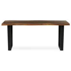 Stůl jídelní, 180x90x75 cm, MDF deska, dekor staré dřevo, kovová nohy ve tvaru U, černý matný lak HT-F4218 OLW