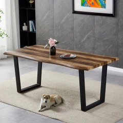 Stůl jídelní, 180x90x75 cm, MDF deska, dekor staré dřevo, kovová nohy ve tvaru U, černý matný lak HT-F4218 OLW