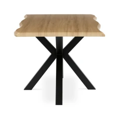 Stůl jídelní, 180x90x75 cm, MDF deska, dekor divoký dub, kovová noha ve tvaru hvězdy, černý lak HT-F4618 OAK