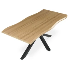 Stůl jídelní, 180x90x75 cm, MDF deska, dekor divoký dub, kovová noha ve tvaru hvězdy, černý lak HT-F4618 OAK