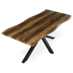 Stůl jídelní, 180x90x75 cm, MDF deska, dekor staré dřevo, kovová noha ve tvaru hvězdy, černý lak HT-F4618 OLW