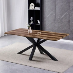 Stůl jídelní, 180x90x75 cm, MDF deska, dekor staré dřevo, kovová noha ve tvaru hvězdy, černý lak HT-F4618 OLW